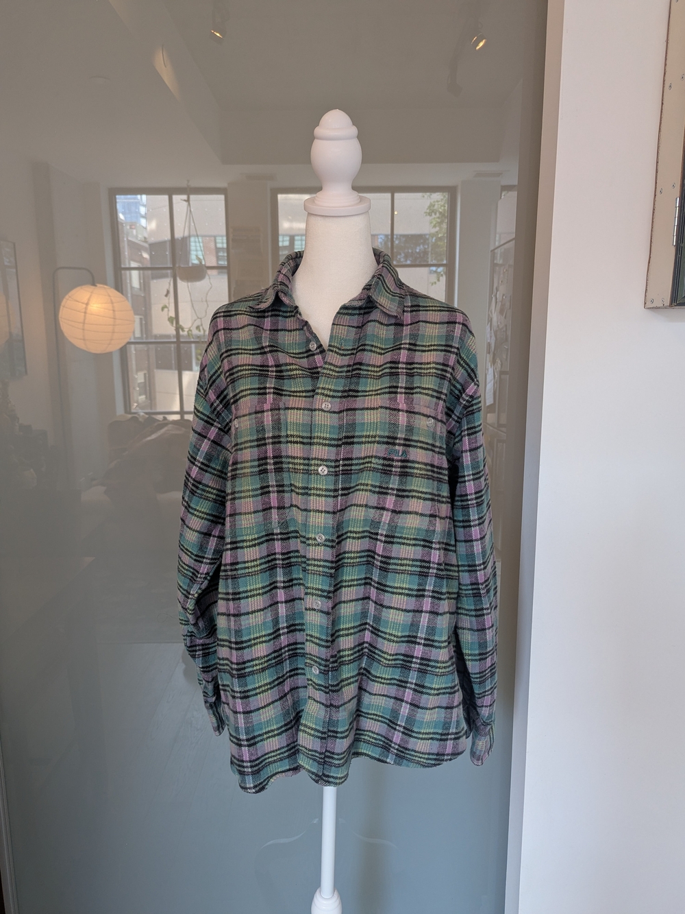 Vintage FILA Men's Plaid Button-Up Shirt - Green & Purple